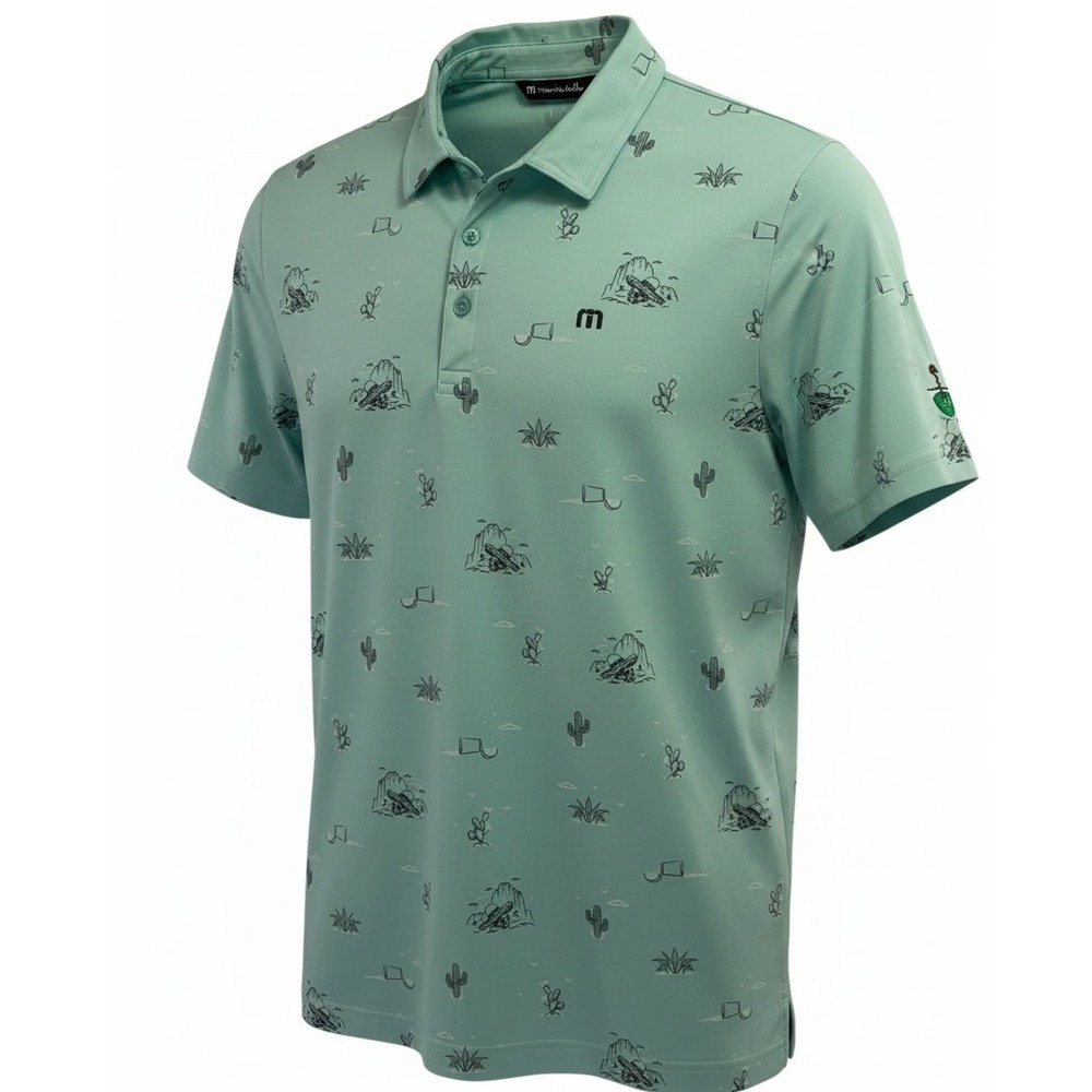 Travis Mathew Mens XL Mint Green Cactus Desert Print Golf Polo Shirt (M4)